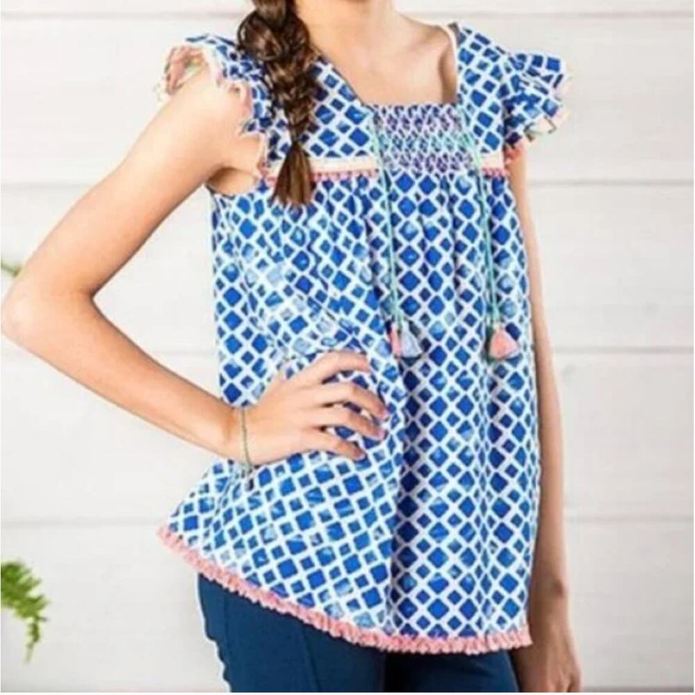 NWT MATILDA JANE Girls Sz 14 Wandering Waters 435 Top Blouse Flutter Sleeves